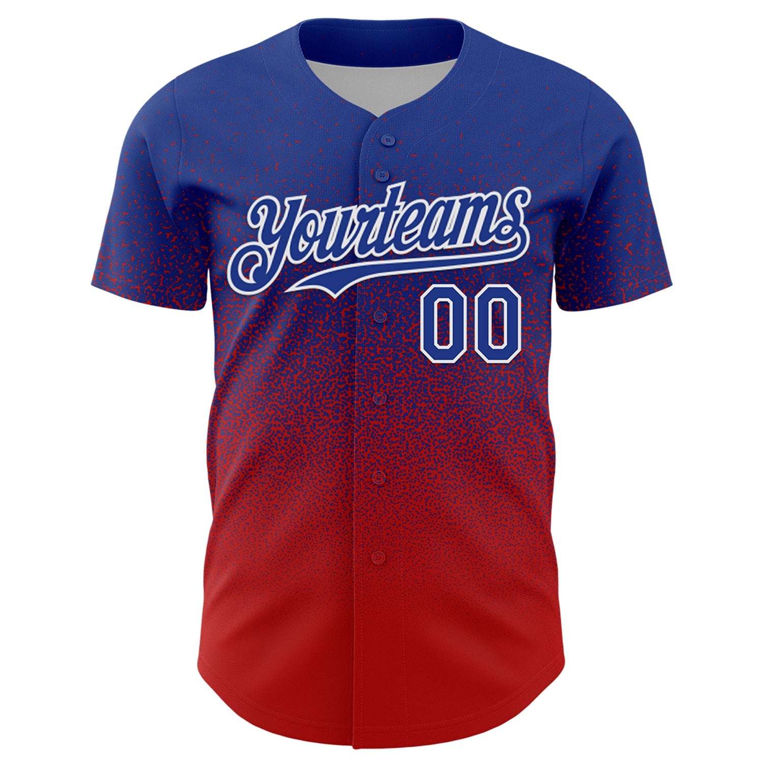 Custom Royal White-Red Fade Fashion Speckle Authentic Baseball Jersey view 2