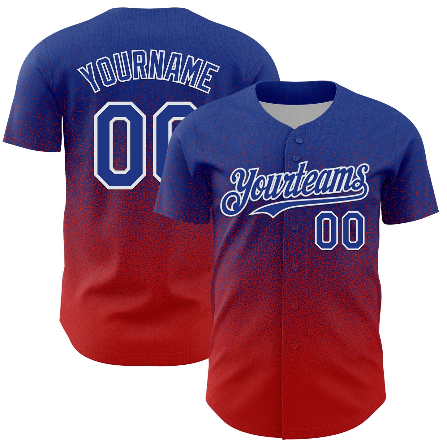 Custom Royal White-Red Fade Fashion Speckle Authentic Baseball Jersey - Main View