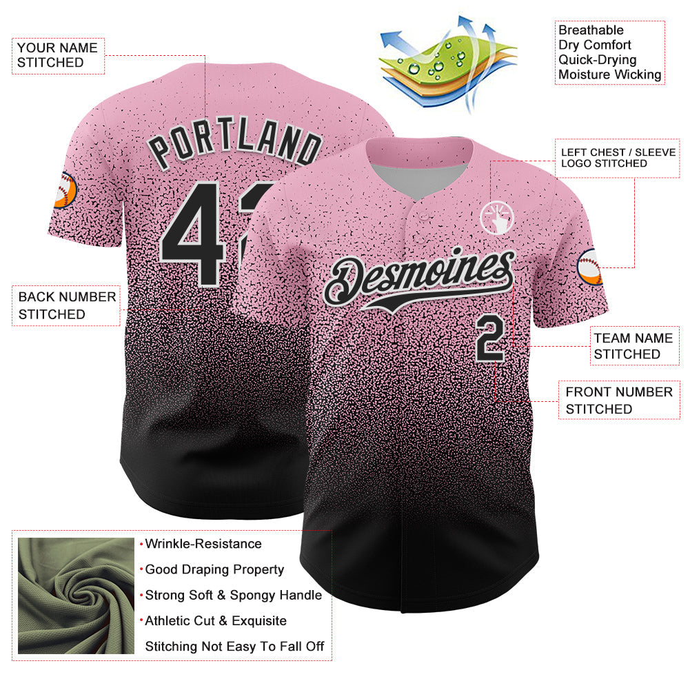 Custom Light Pink Black-White Fade Fashion Speckle Authentic Baseball Jersey view 3