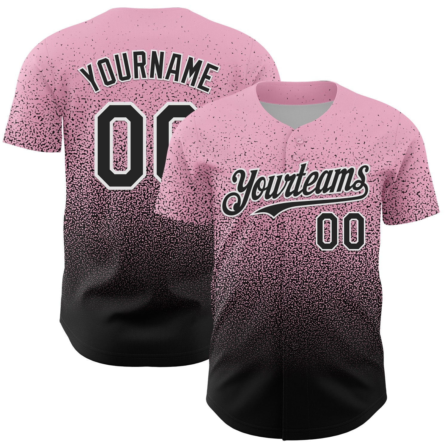 Custom Light Pink Black-White Fade Fashion Speckle Authentic Baseball Jersey - Main View