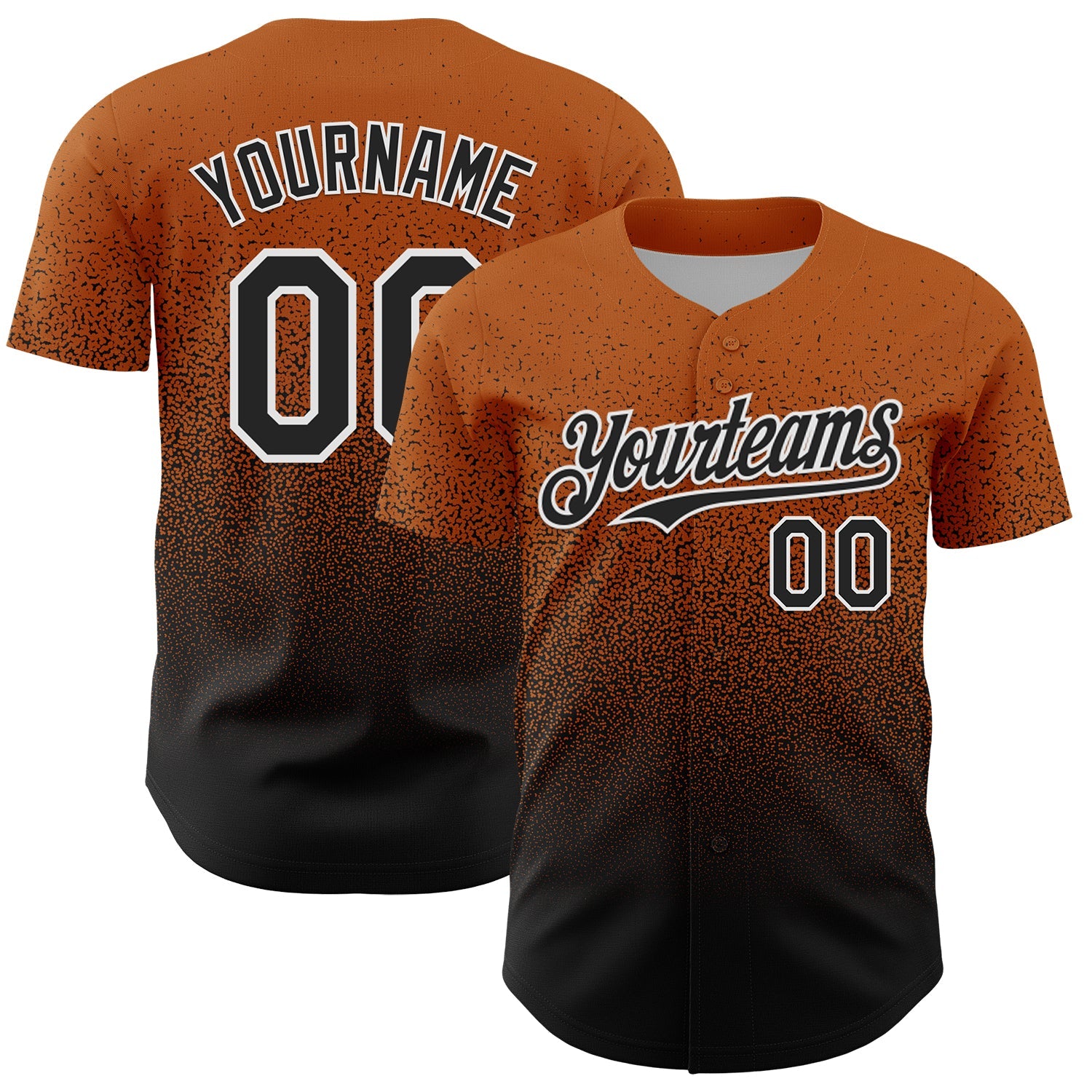 Custom Bay Orange Black-White Fade Fashion Speckle Authentic Baseball Jersey - Main View
