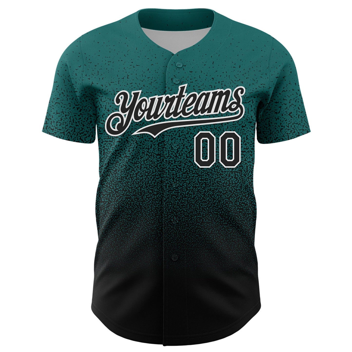 Custom Teal Black-White Fade Fashion Speckle Authentic Baseball Jersey view 2