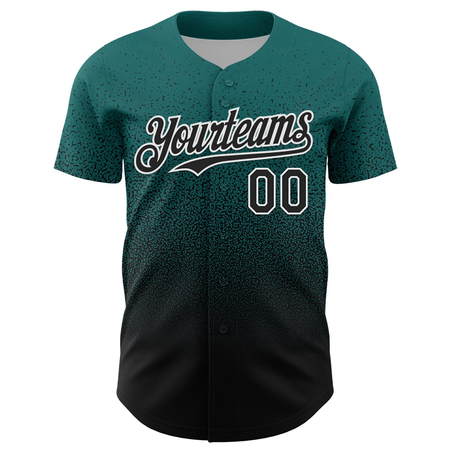 Custom Teal Black-White Fade Fashion Speckle Authentic Baseball Jersey view 2