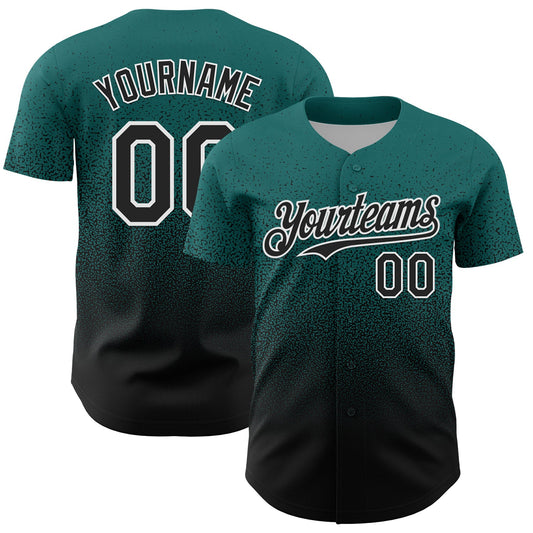 Custom Teal Black-White Fade Fashion Speckle Authentic Baseball Jersey - Main View