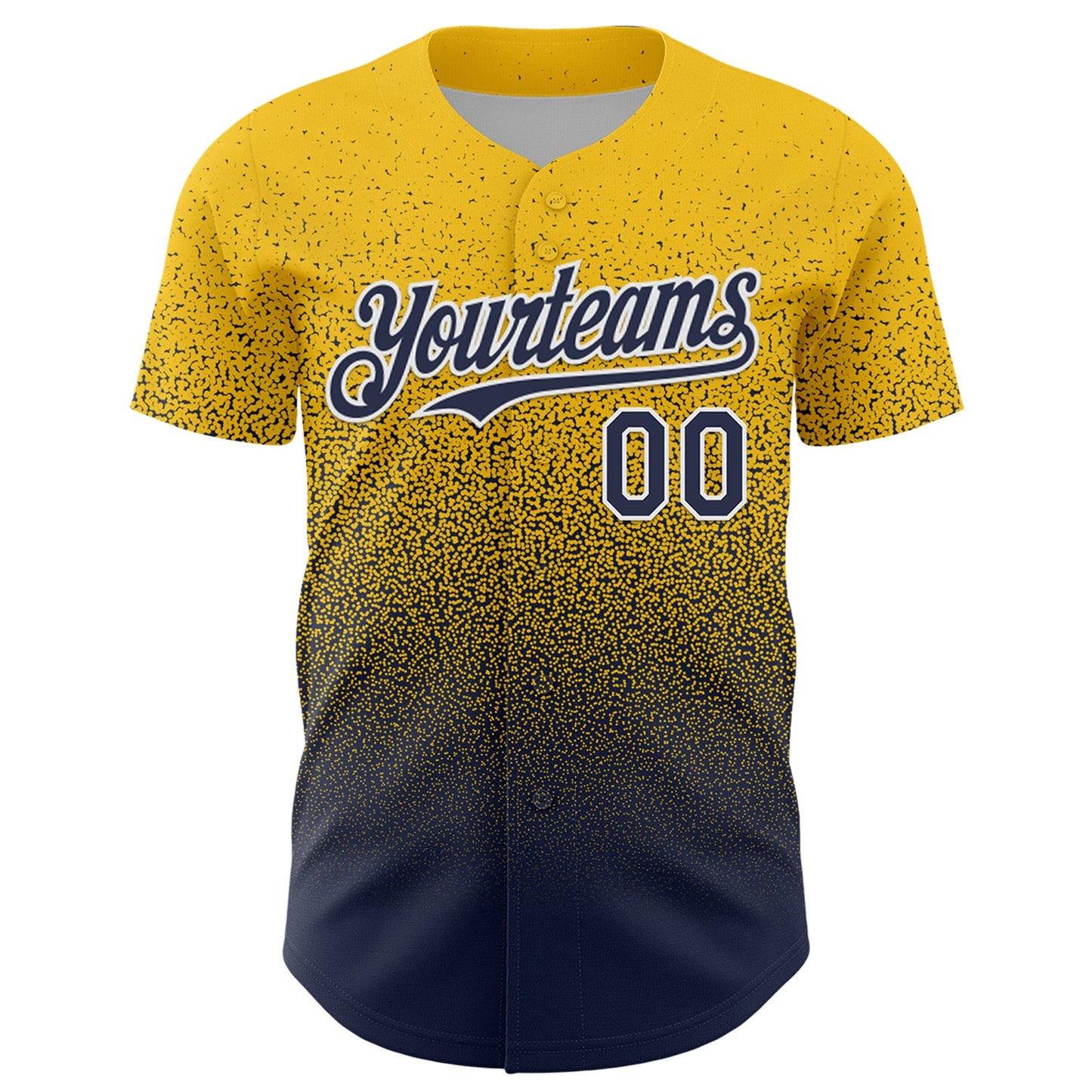 Custom Yellow Navy-White Fade Fashion Speckle Authentic Baseball Jersey view 2