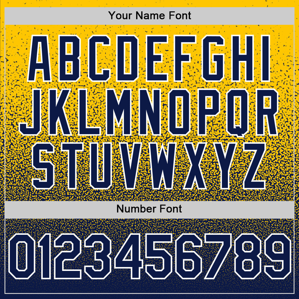 Custom Yellow Navy-White Fade Fashion Speckle Authentic Baseball Jersey view 5