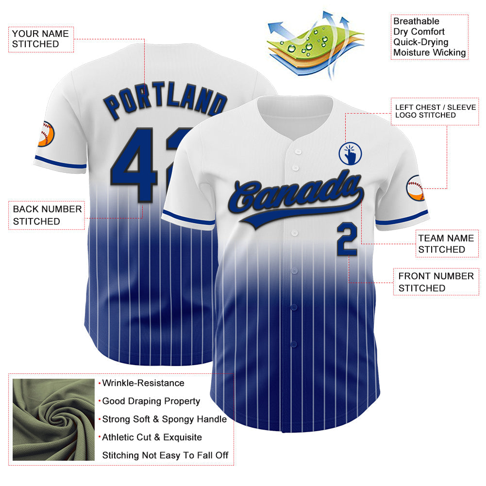 Custom White Pinstripe Royal-Black Authentic Fade Fashion Baseball Jersey view 3