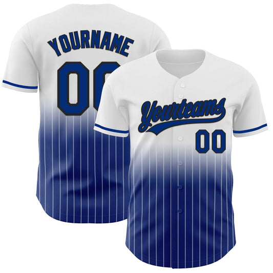 Custom White Pinstripe Royal-Black Authentic Fade Fashion Baseball Jersey - Main View
