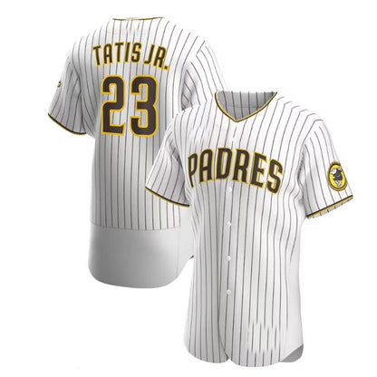 San Diego Padres #23 Fernando Tat¨ªs Jr. Home Authentic Player Jersey - White Brown Baseball Jerseys - Main View
