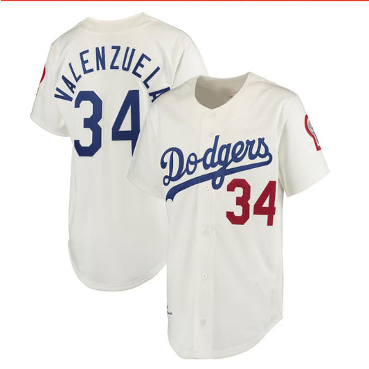 Los Angeles Dodgers #34 Fernando Valenzuela Mitchell & Ness Authentic Jersey - White Baseball Jerseys - Main View