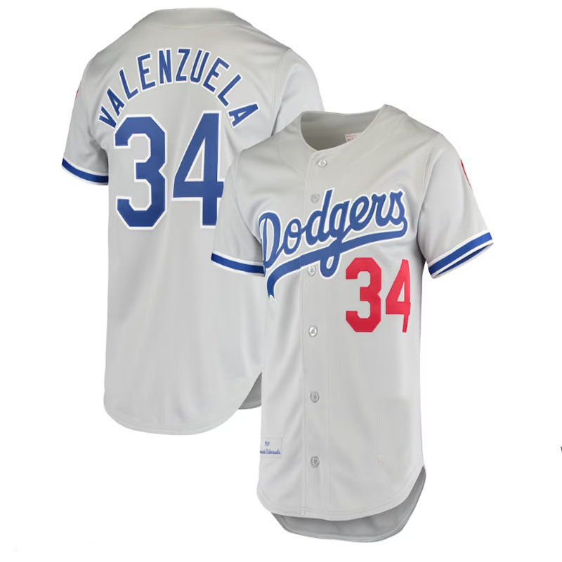 Los Angeles Dodgers #34 Fernando Valenzuela Mitchell & Ness Road 1981 Cooperstown Collection Authentic Jersey - Gray Baseball Jerseys - Main View