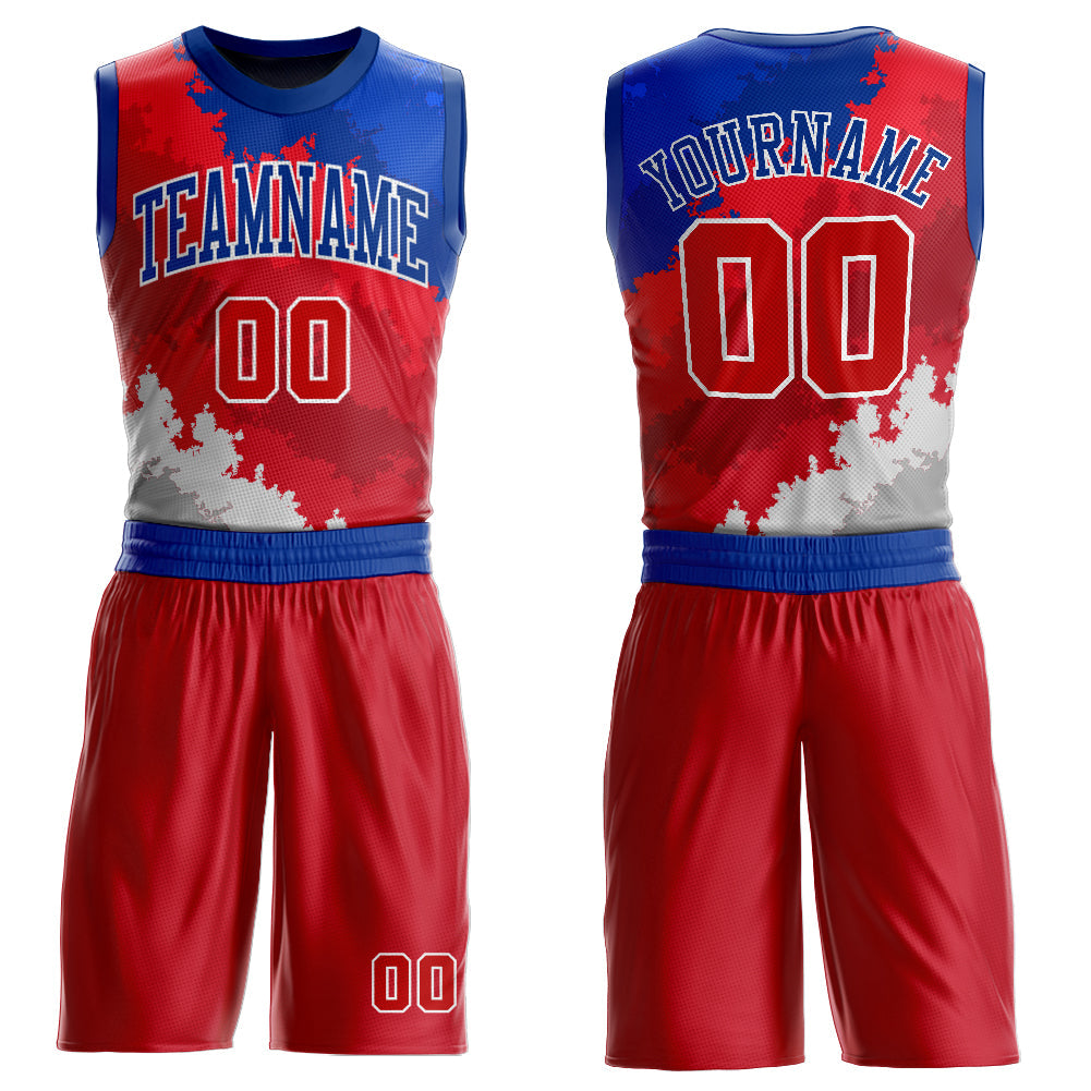 Custom Figure Red-Royal Round Neck Sublimation Basketball Uniform Jersey - Main View