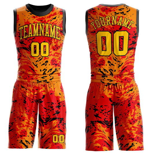 Custom Figure Gold-Orange Round Neck Sublimation Basketball Uniform Jersey - Main View