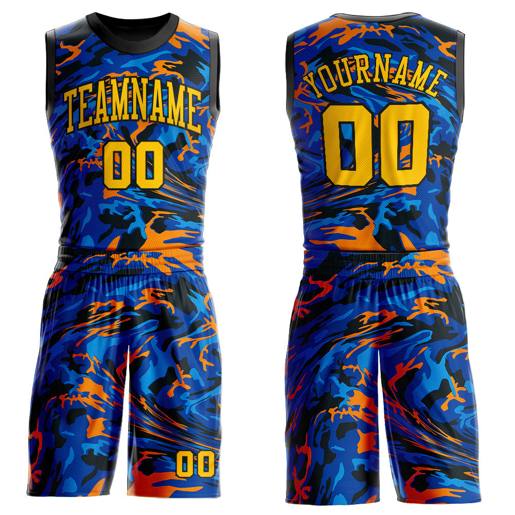 Custom Figure Gold-Royal Round Neck Sublimation Basketball Uniform Jersey - Main View