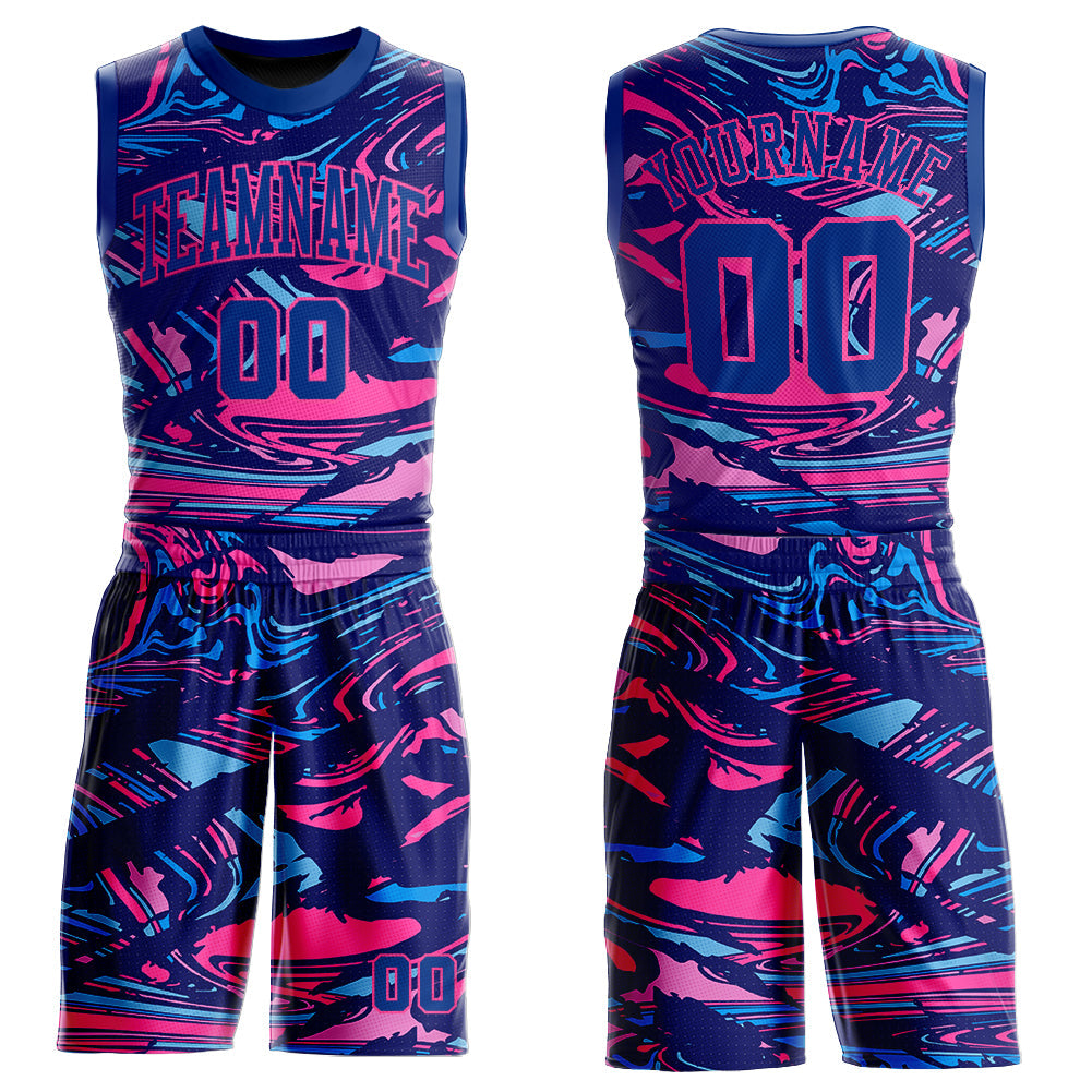 Custom Figure Royal-Pink Round Neck Sublimation Basketball Uniform Jersey - Main View