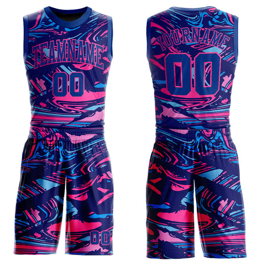 Custom Figure Royal-Pink Round Neck Sublimation Basketball Uniform Jersey - Main View