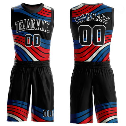 Custom Figure Black-Red Round Neck Sublimation Basketball Uniform Jersey - Main View