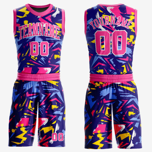 Custom Figure Pink-Gold Music Festival Round Neck Sublimation Basketball Uniform Jersey - Main View