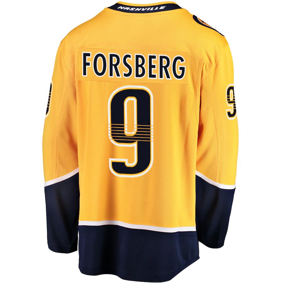 N.Predators #9 Filip Forsberg Fanatics Branded Breakaway Player Jersey Gold Stitched American Hockey Jerseys - Main View