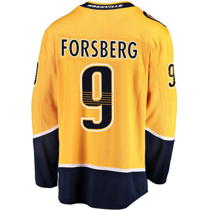 N.Predators #9 Filip Forsberg Fanatics Branded Breakaway Player Jersey Gold Stitched American Hockey Jerseys - Main View