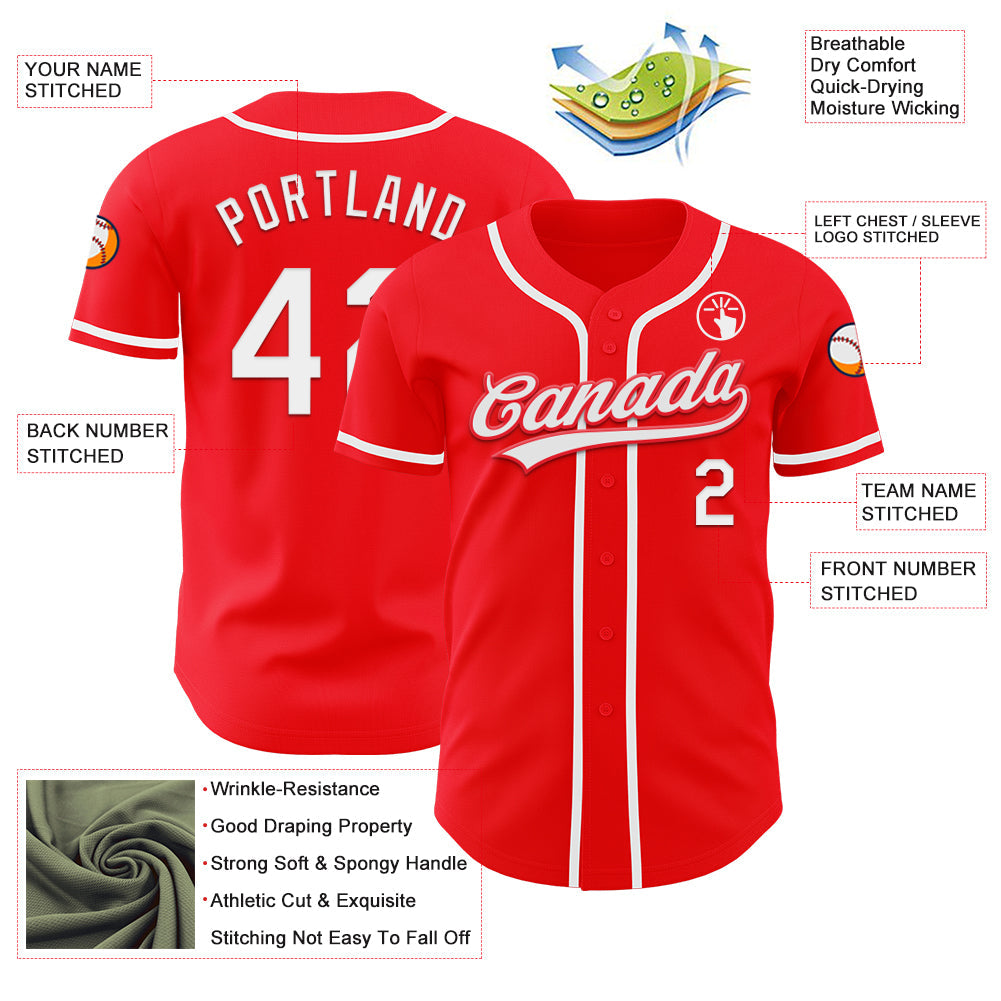 Custom Fire Red White Authentic Baseball Jersey view 3