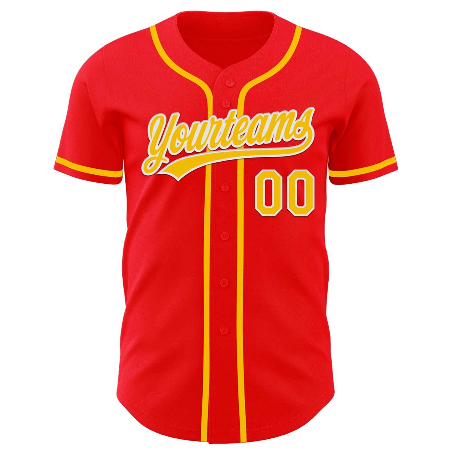 Custom Fire Red Yellow-White Authentic Baseball Jersey view 2