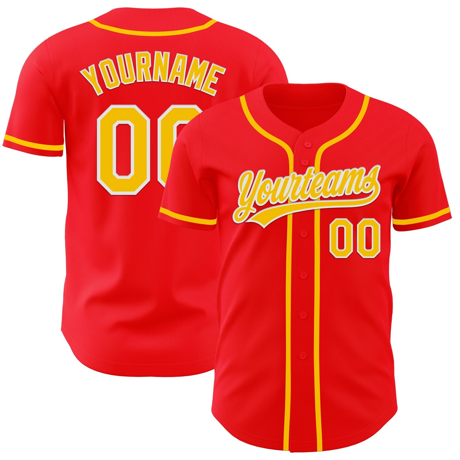 Custom Fire Red Yellow-White Authentic Baseball Jersey - Main View
