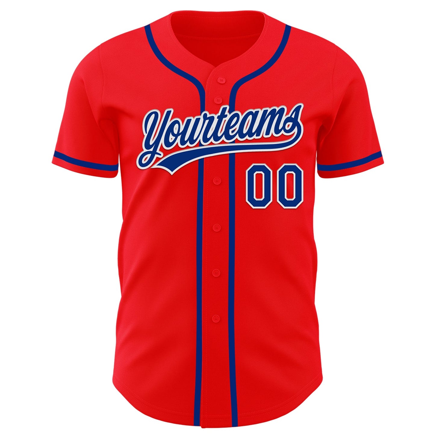 Custom Fire Red Royal-White Authentic Baseball Jersey view 2