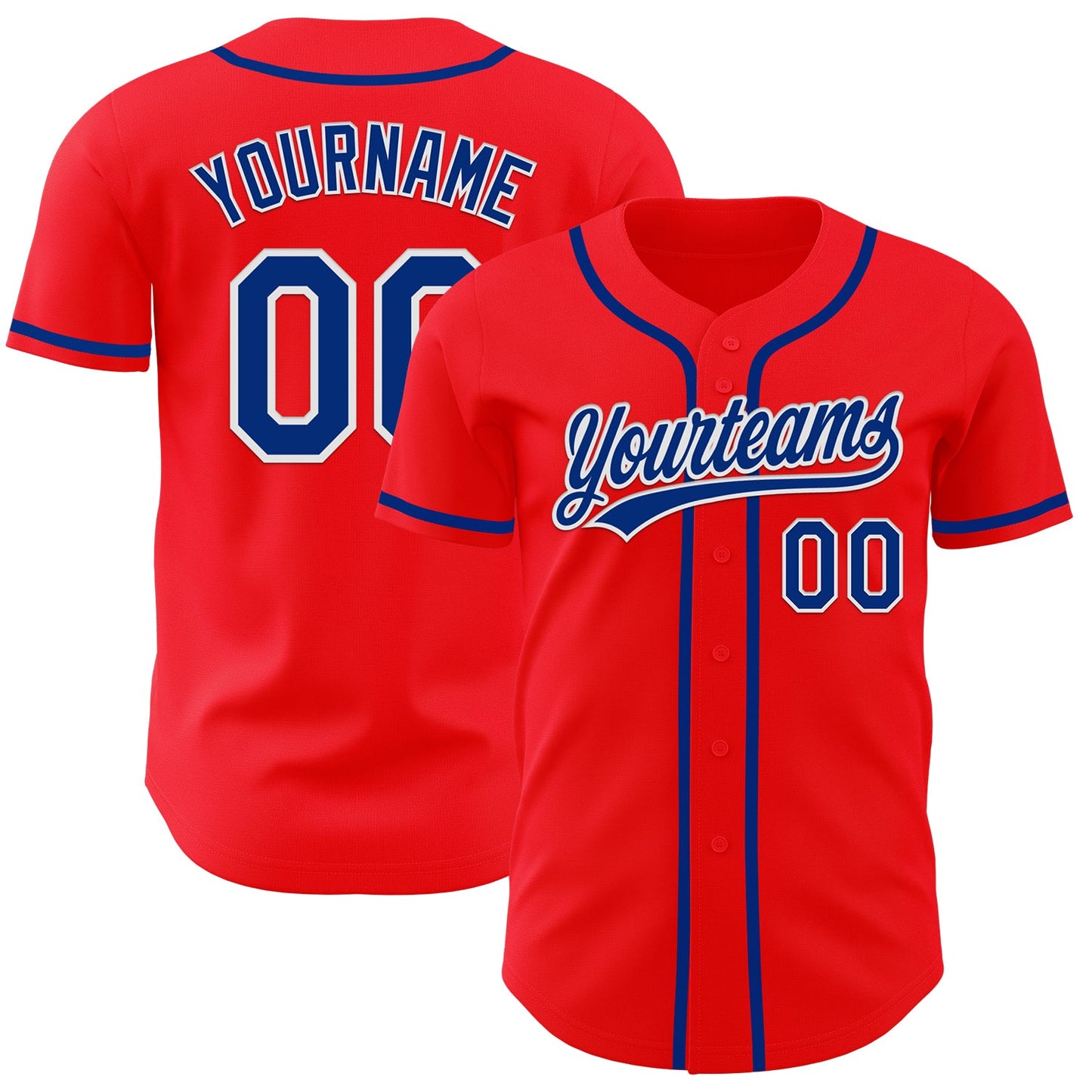 Custom Fire Red Royal-White Authentic Baseball Jersey - Main View