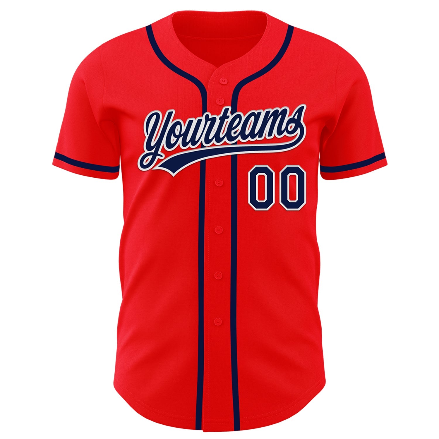 Custom Fire Red Navy-White Authentic Baseball Jersey view 2
