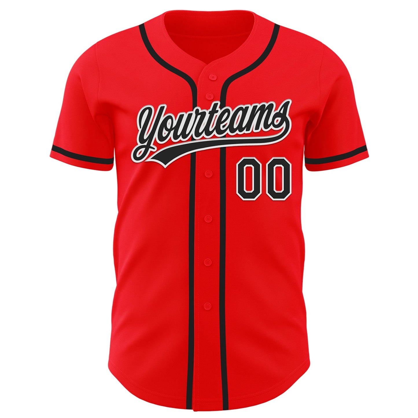 Custom Fire Red Black-White Authentic Baseball Jersey view 2