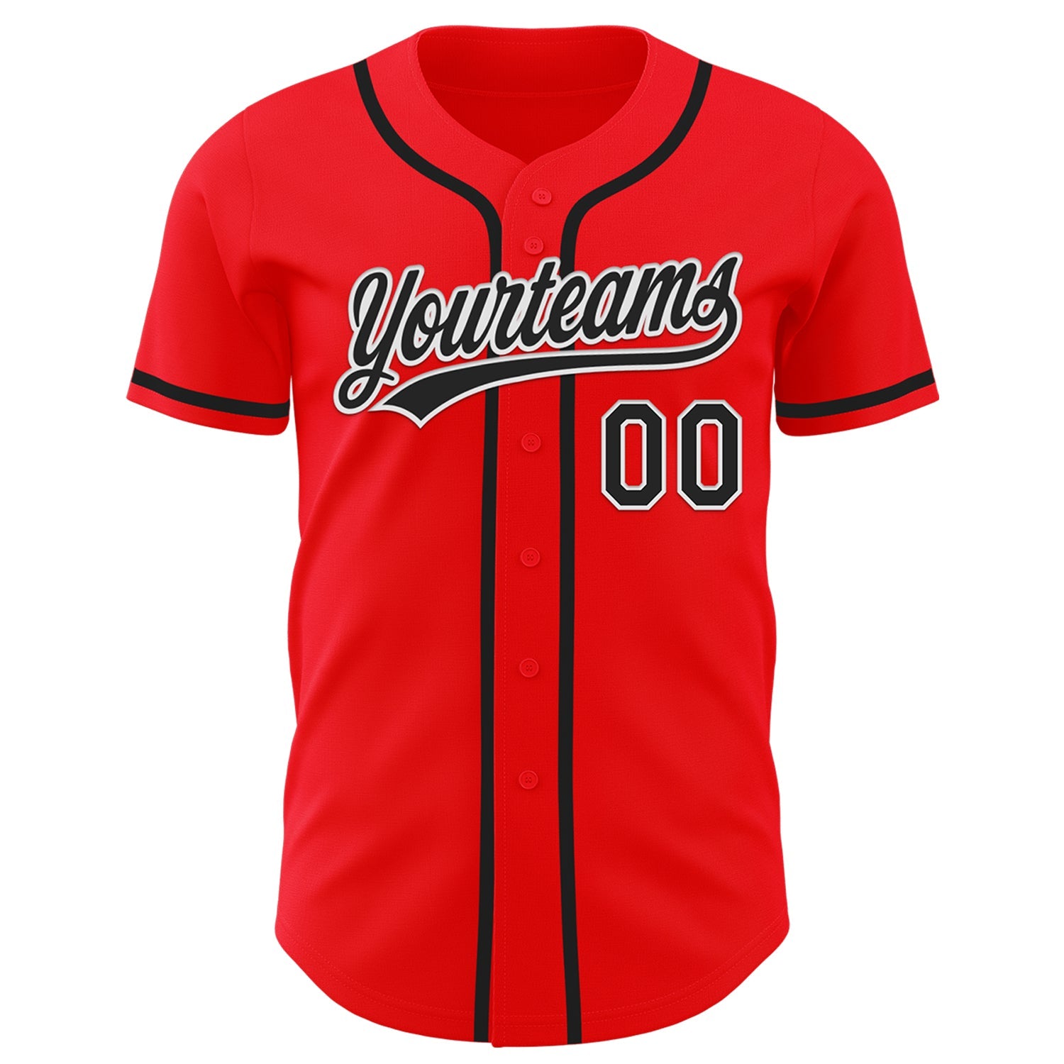 Custom Fire Red Black-White Authentic Baseball Jersey view 2