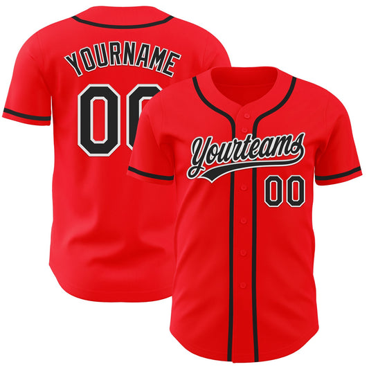 Custom Fire Red Black-White Authentic Baseball Jersey - Main View