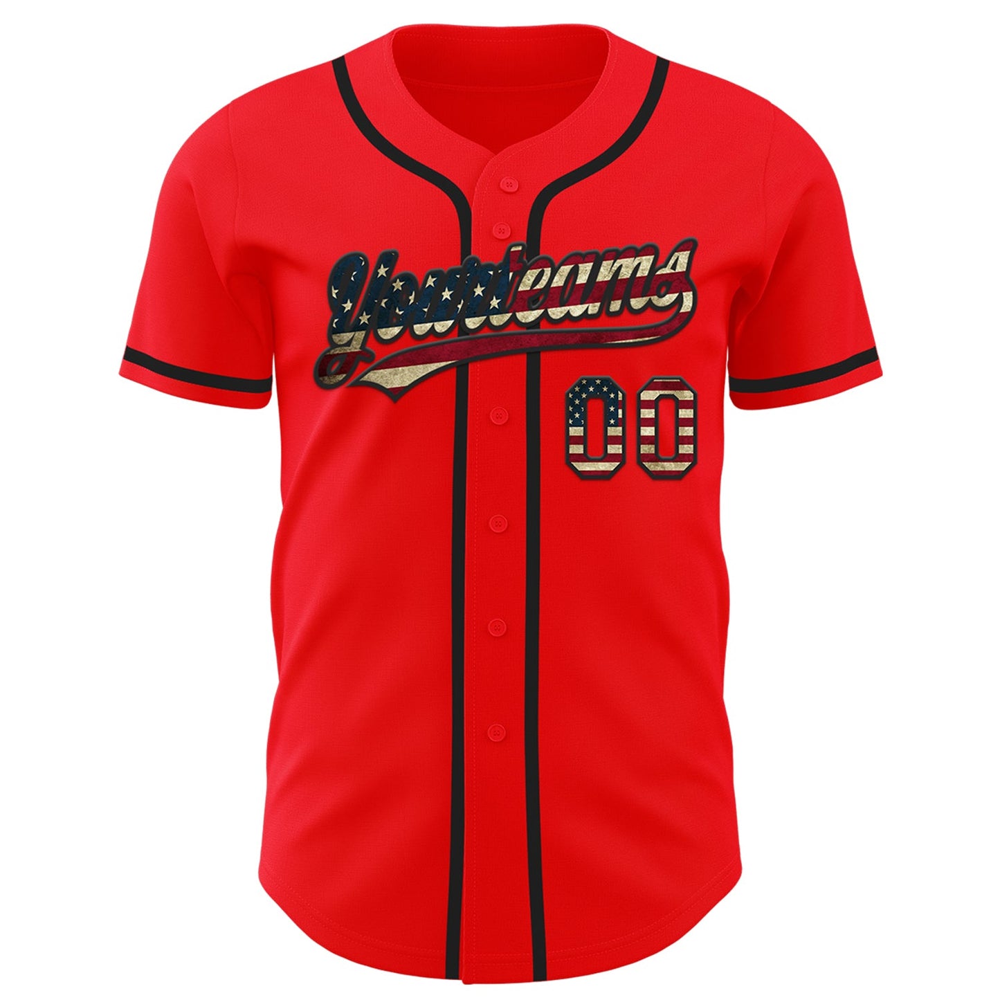 Custom Fire Red Vintage USA Flag-Black Authentic Baseball Jersey view 2