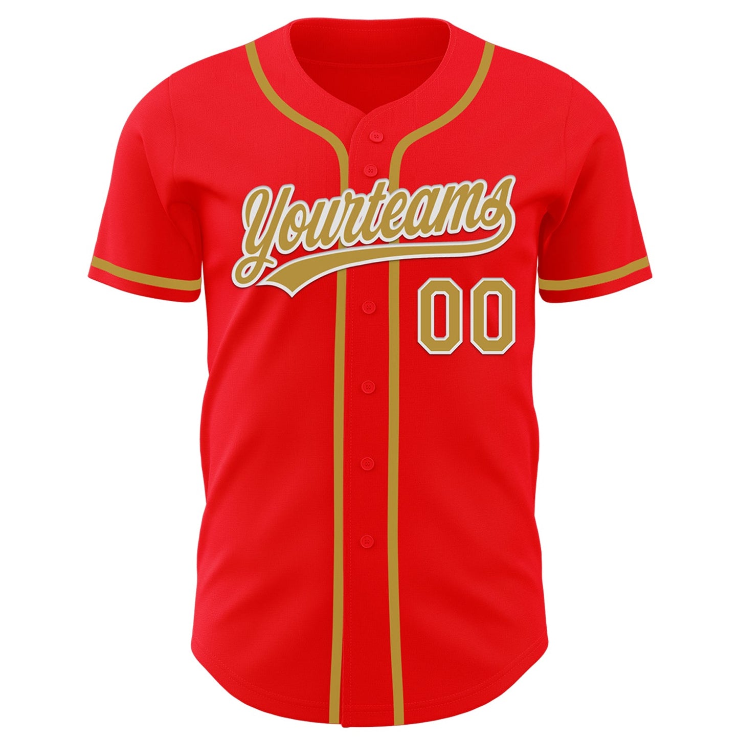 Custom Fire Red Old Gold-White Authentic Baseball Jersey view 2