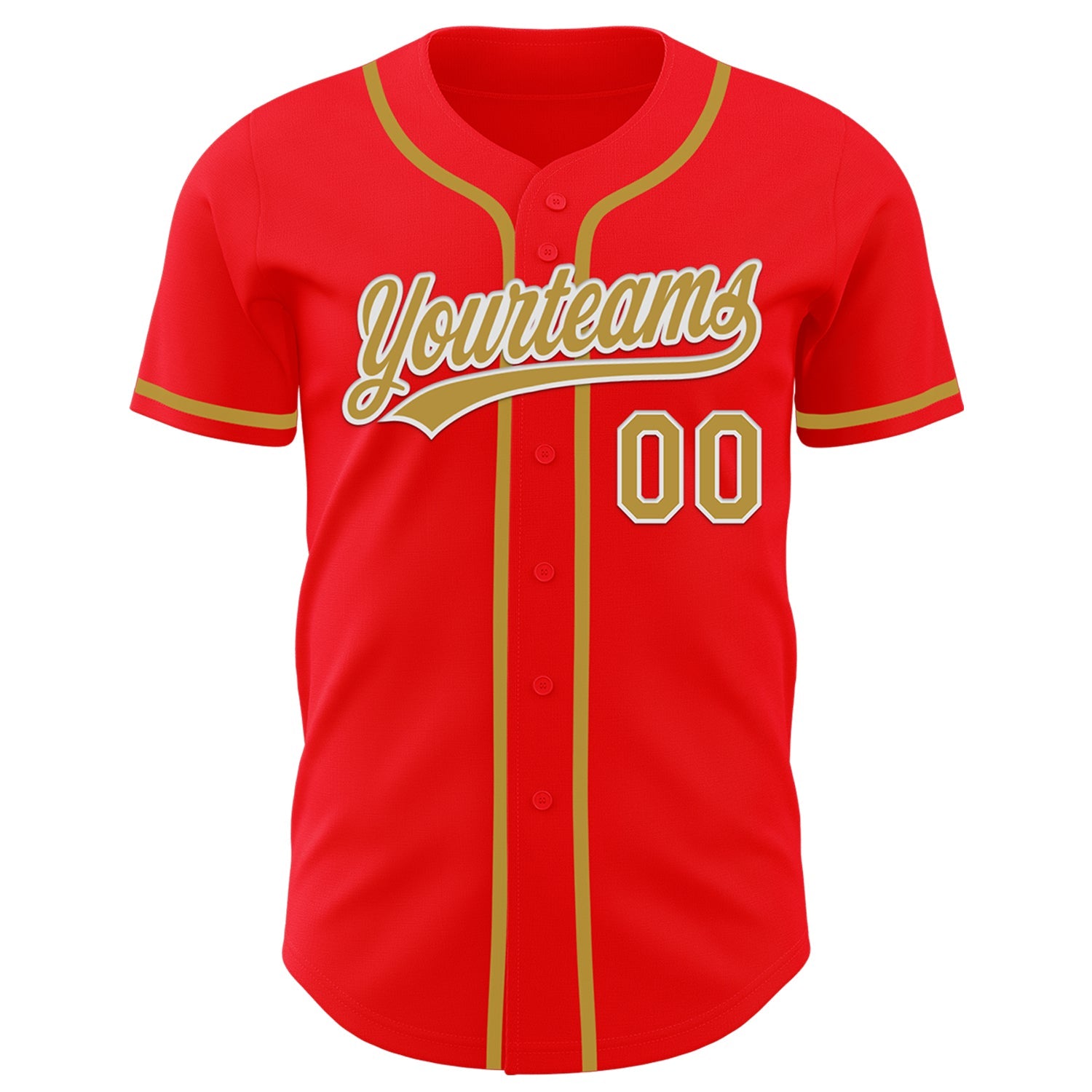 Custom Fire Red Old Gold-White Authentic Baseball Jersey view 2