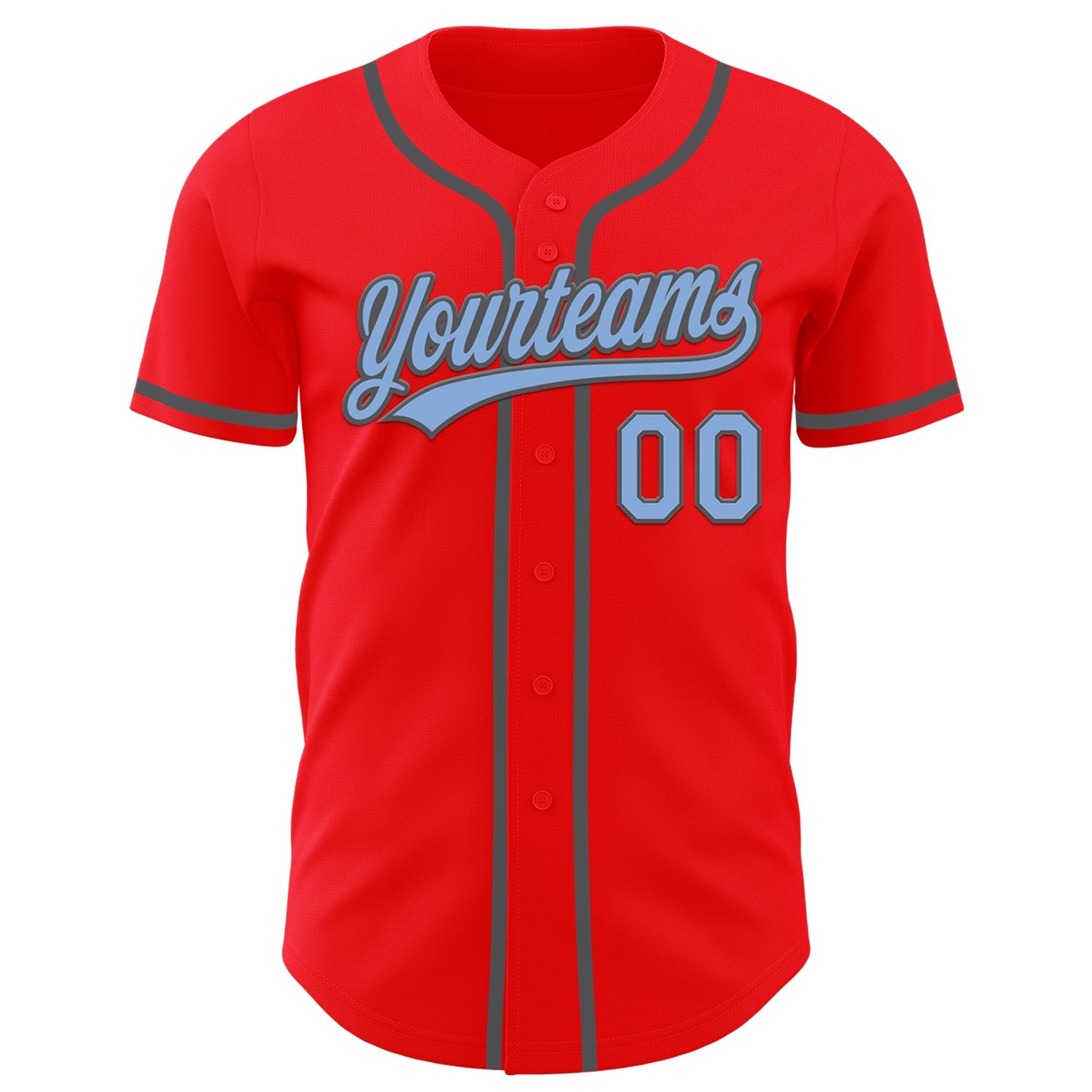 Custom Fire Red Light Blue-Steel Gray Authentic Baseball Jersey view 2