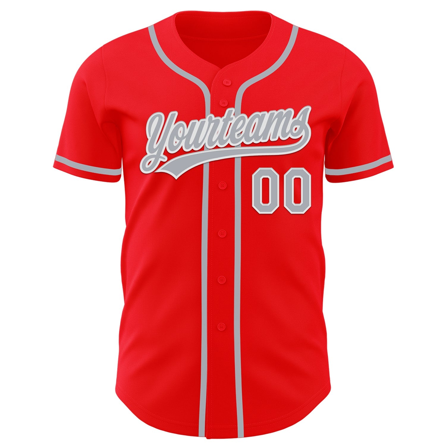 Custom Fire Red Gray-White Authentic Baseball Jersey view 2