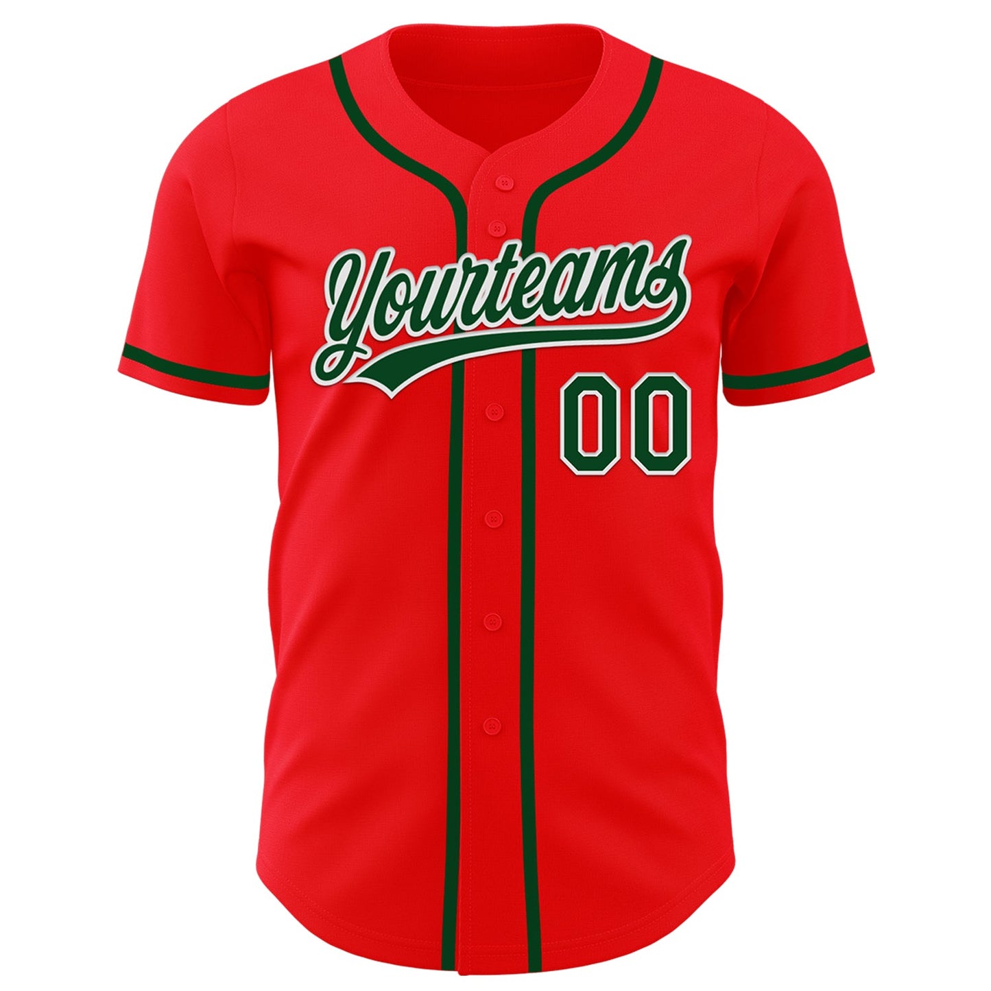 Custom Fire Red Green-White Authentic Baseball Jersey view 2