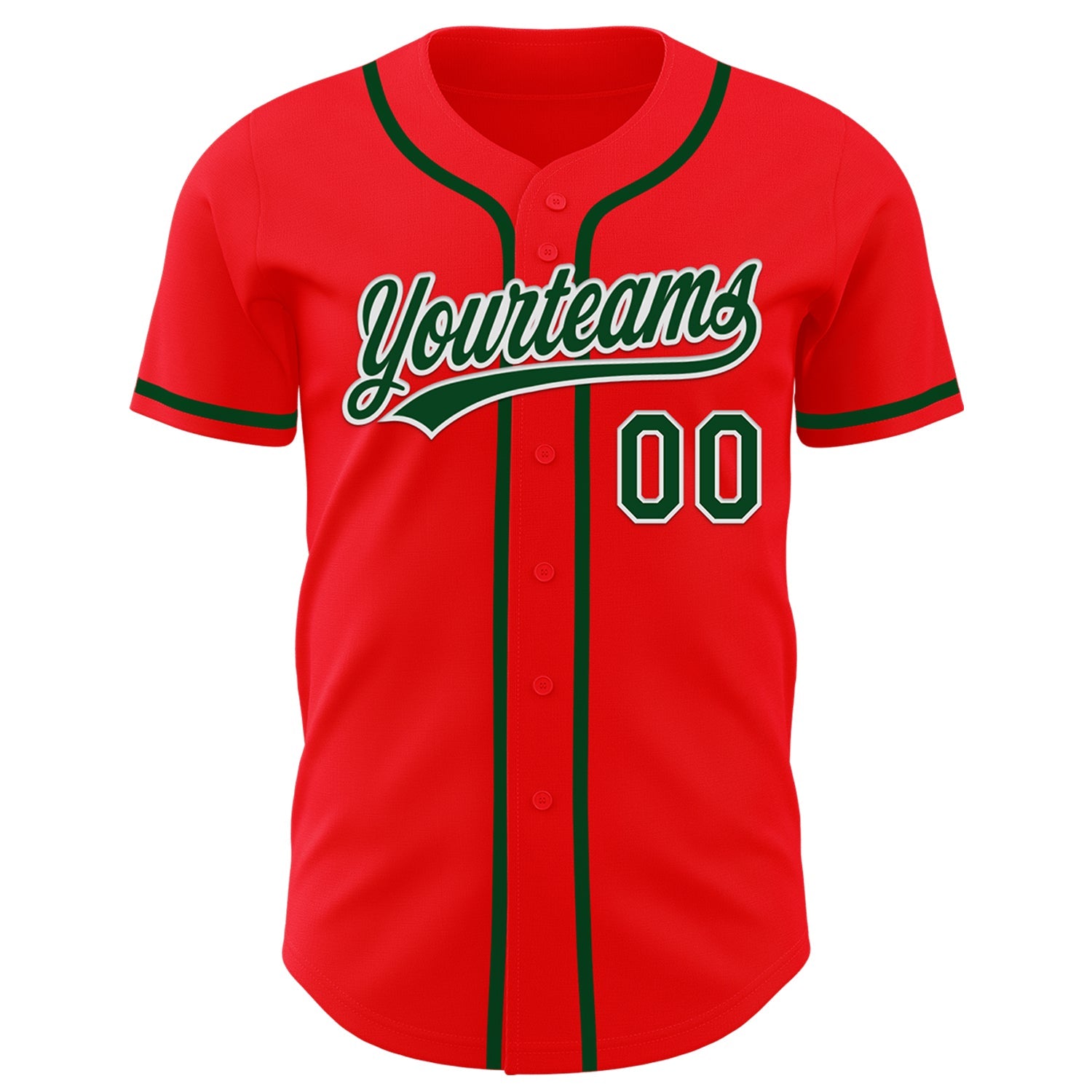 Custom Fire Red Green-White Authentic Baseball Jersey view 2
