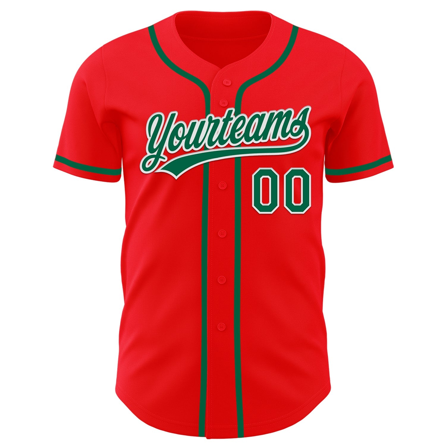 Custom Fire Red Kelly Green-White Authentic Baseball Jersey view 2
