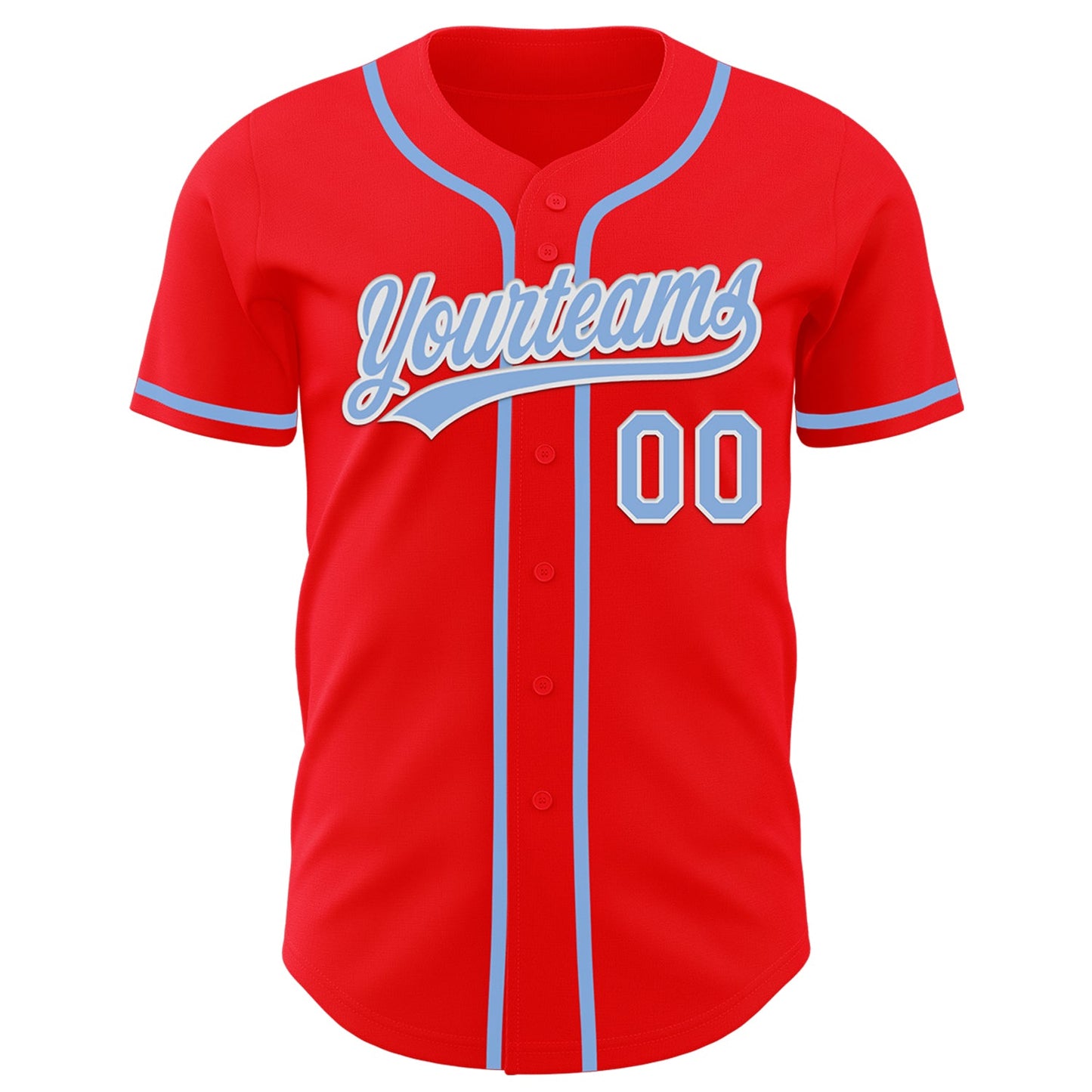 Custom Fire Red Light Blue-White Authentic Baseball Jersey view 2