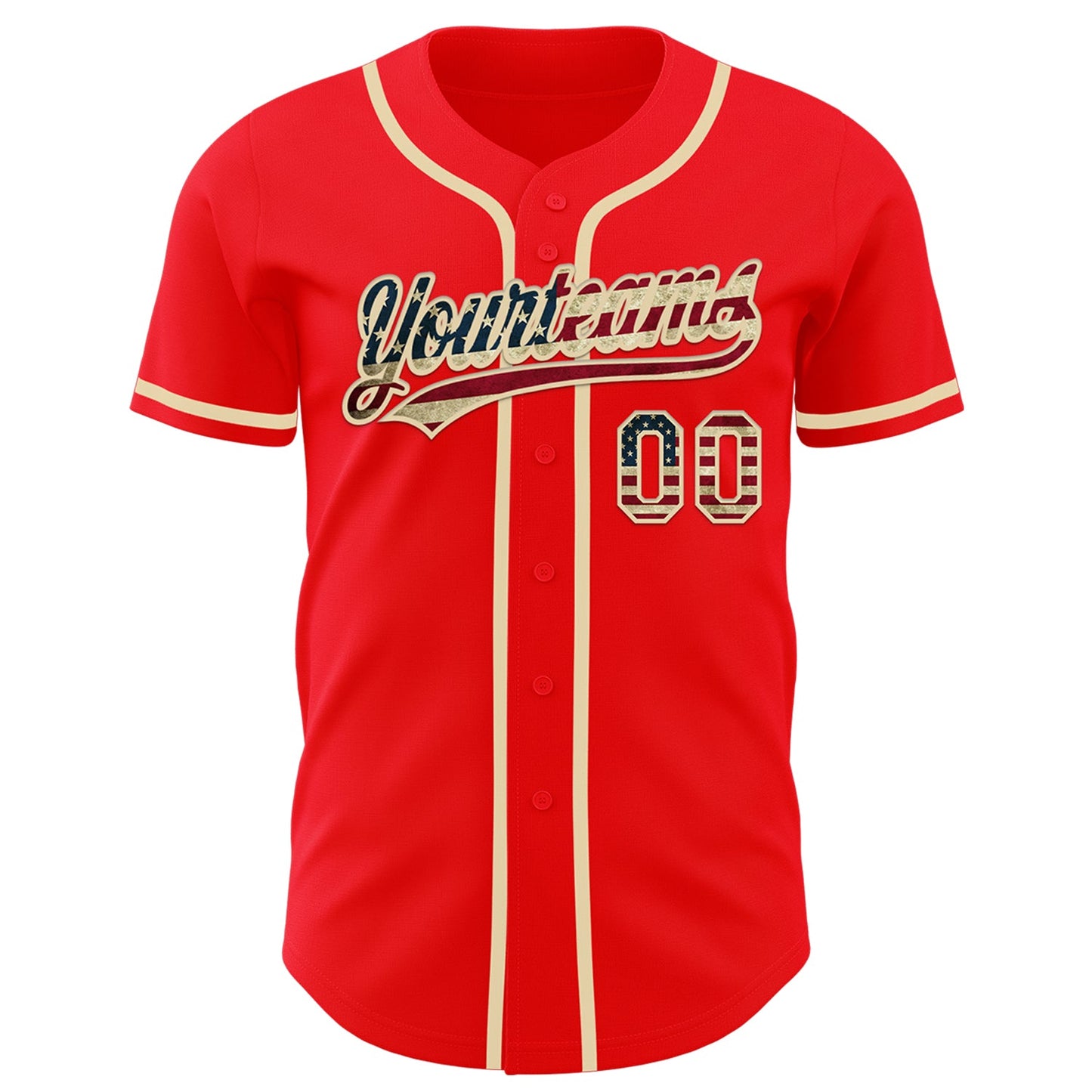 Custom Fire Red Vintage USA Flag-Cream Authentic Baseball Jersey view 2