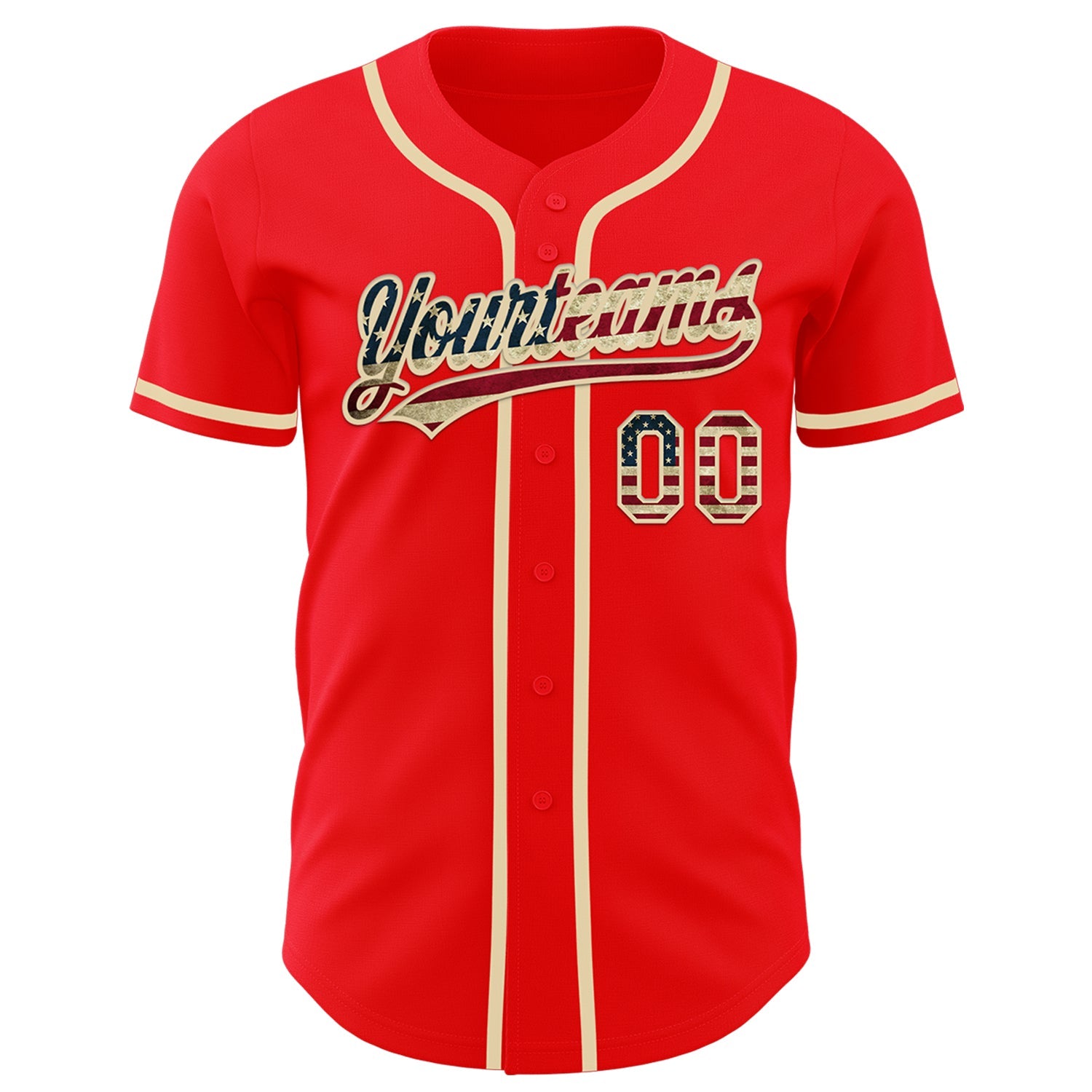Custom Fire Red Vintage USA Flag-Cream Authentic Baseball Jersey view 2