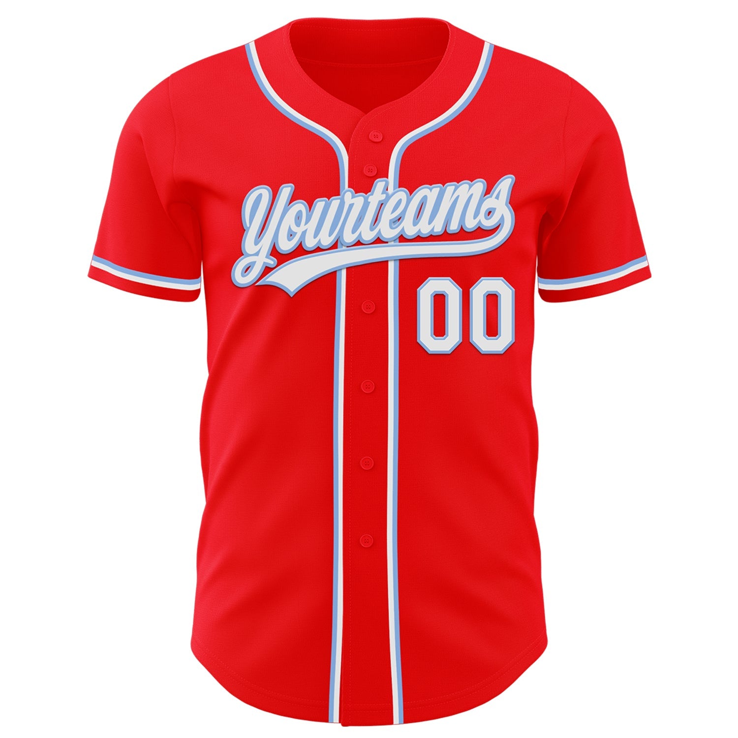 Custom Fire Red White-Light Blue Authentic Baseball Jersey view 2
