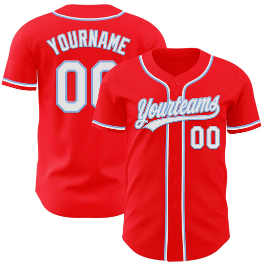 Custom Fire Red White-Light Blue Authentic Baseball Jersey - Main View