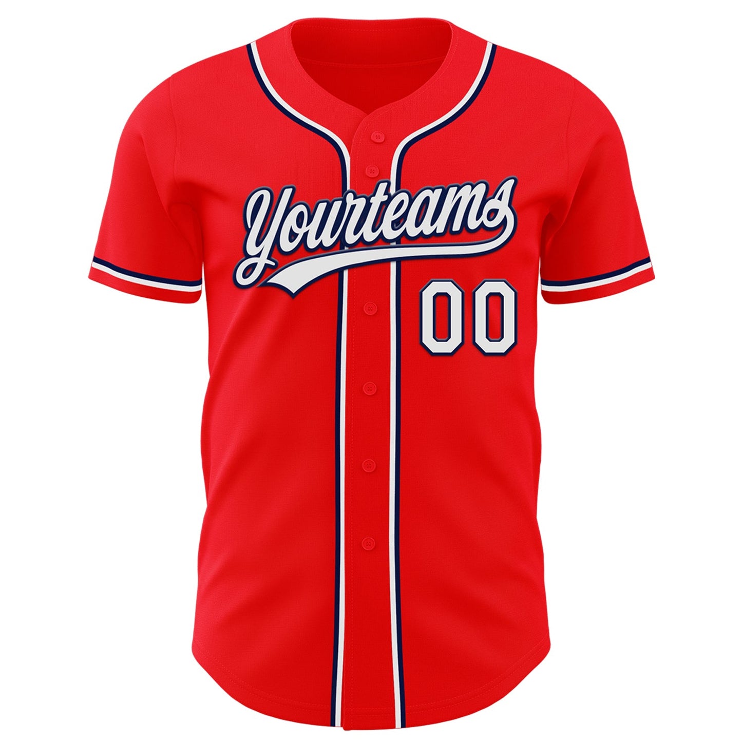 Custom Fire Red White-Navy Authentic Baseball Jersey view 2