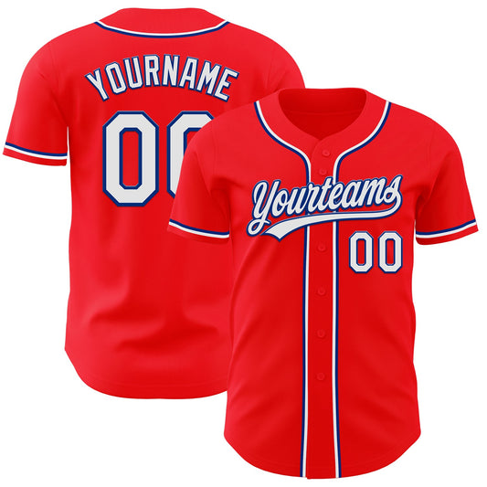 Custom Fire Red White-Royal Authentic Baseball Jersey - Main View