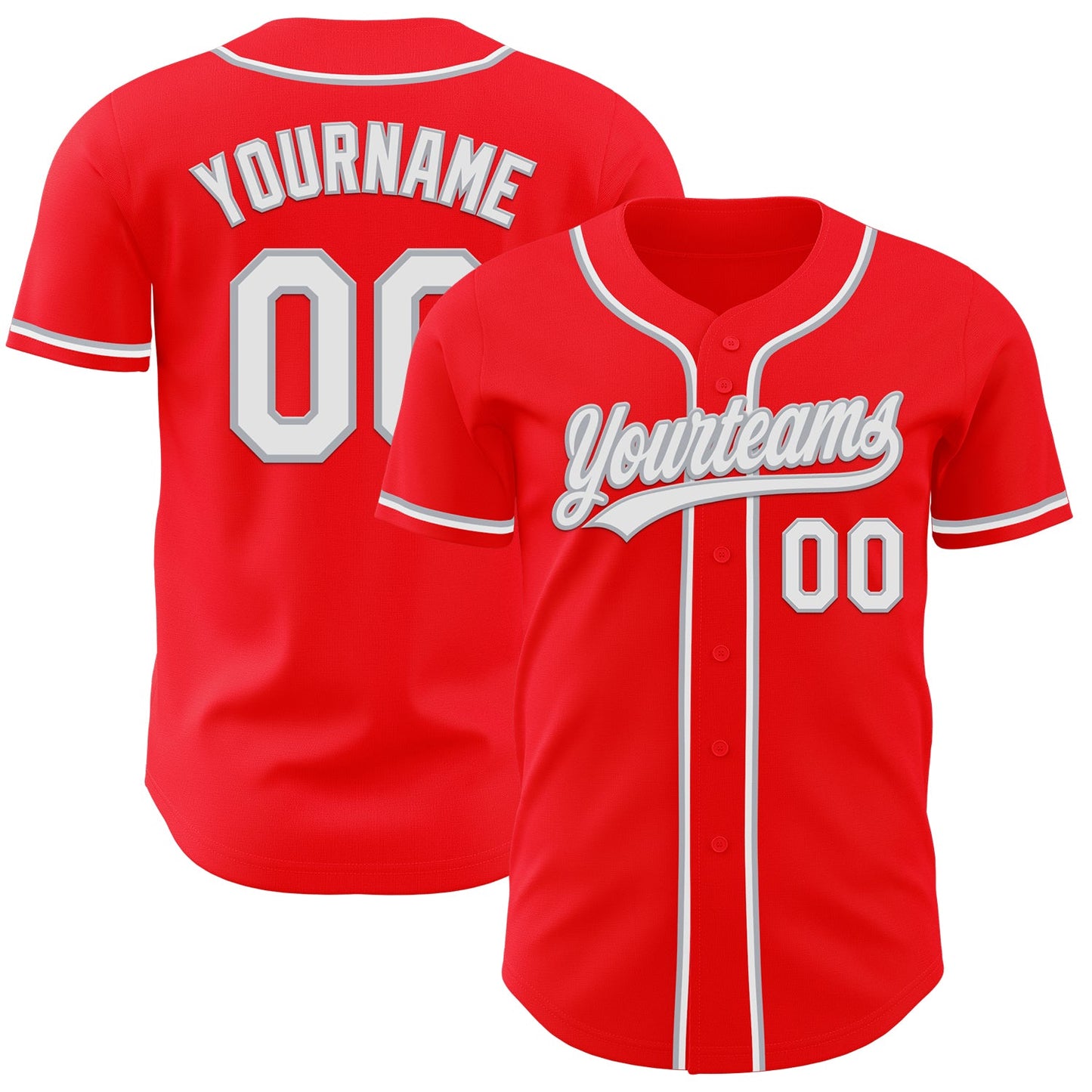 Custom Fire Red White-Gray Authentic Baseball Jersey - Main View