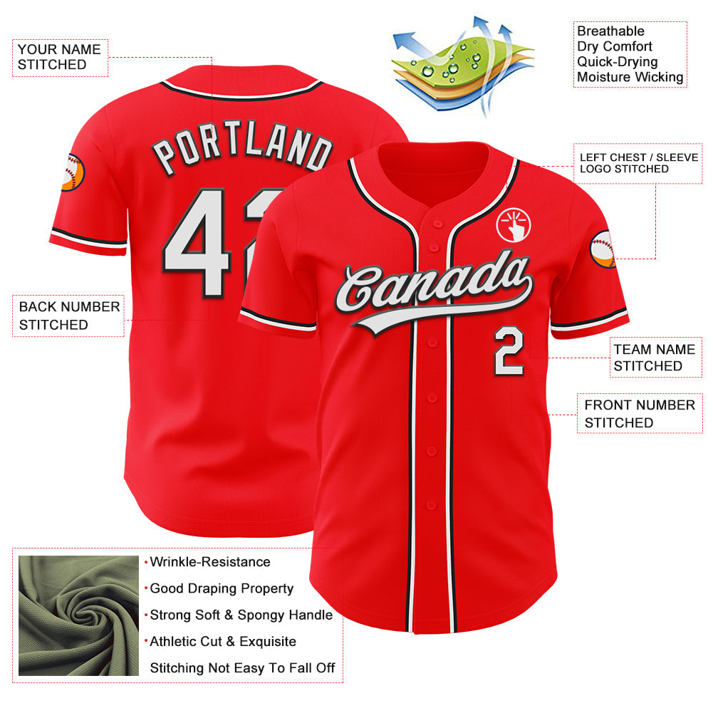 Custom Fire Red White-Black Authentic Baseball Jersey view 3